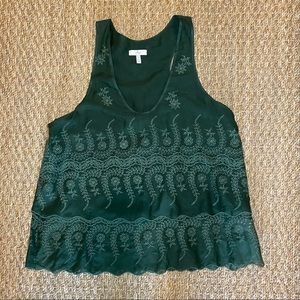 Joie | Dark Green Tiered Eyelet Racerback Tank